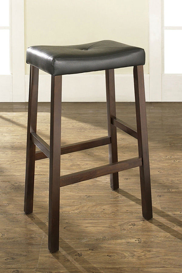 FaFurn - Upholstered Faux Leather Saddle Seat Barstool in Mahogany (Set of 2)