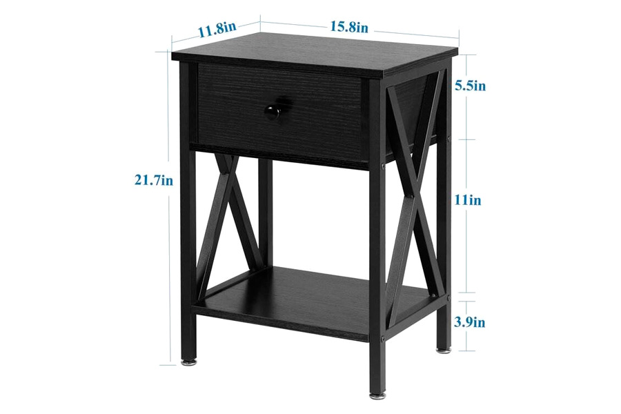 FaFurn™ Set of 2 Rustic End Table with X-Shaped Sides - Black, Metal/MDF