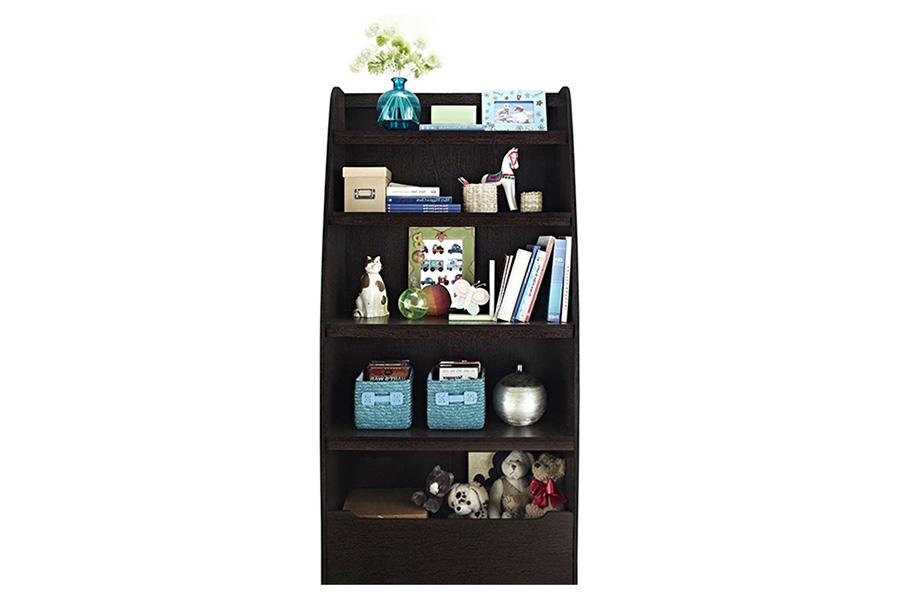 FaFurn - Kids 4-Shelf Bookcase in Espresso Wood Finish Childs Bedroom