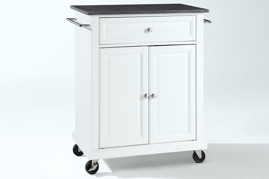 FaFurn - White Kitchen Cart with Granite Top and Locking Casters Wheels