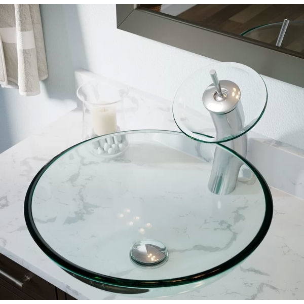 FaFurn - Bathroom Vessel Sink in Crystal Clear, Tempered Glass