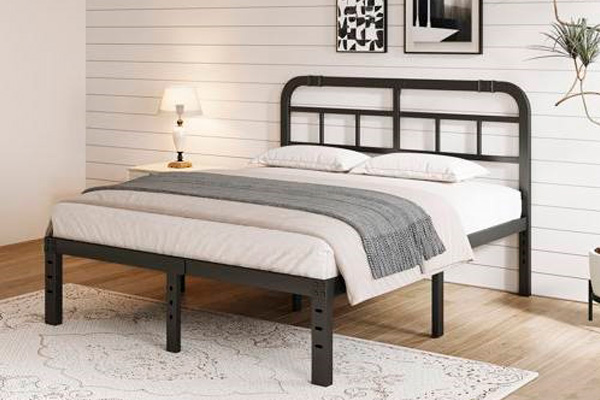 FaFurn California King Size Platform Bed with Headboard - Black, Metal