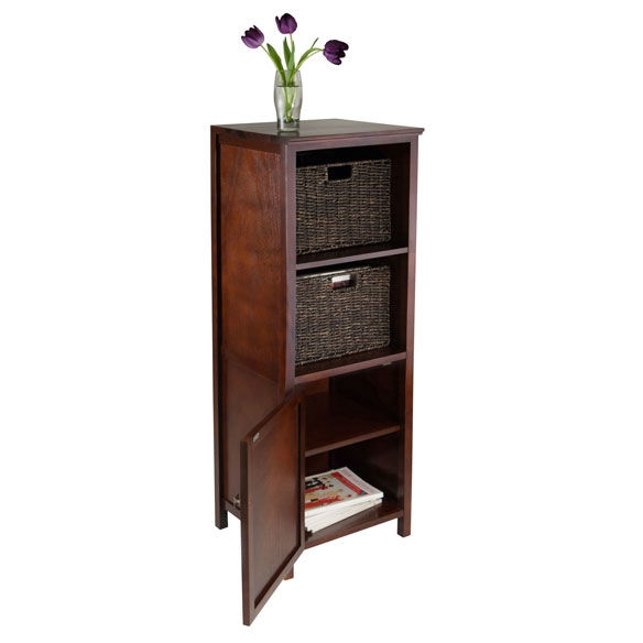 FaFurn - 3-Piece Cabinet Storage with 2 Foldable Baskets in Walnut, Wood