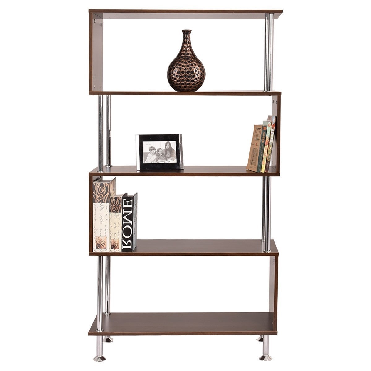 FaFurn Modern 4-Shelf Bookcase - Brown, Wood