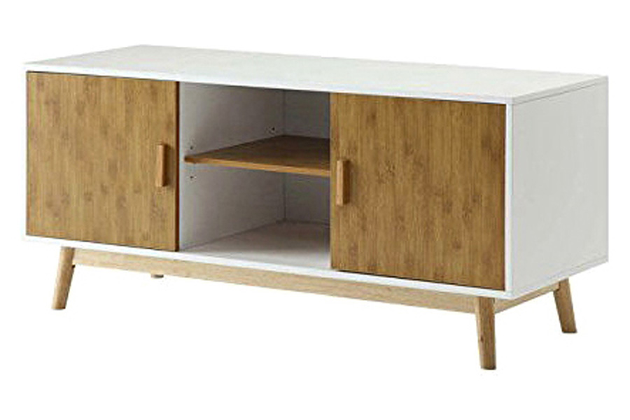 FaFurn - Modern 47-Inch Solid Wood TV Stand in White Finish and Mid-Century Legs