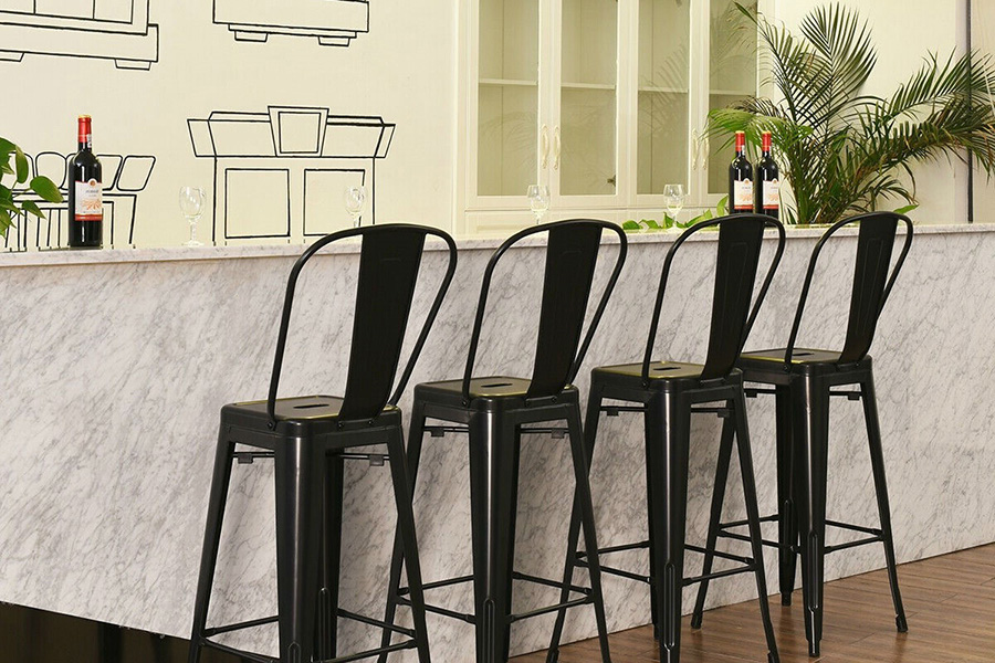 FaFurn - Black 30" Height High Back Metal Industrial Bar Stools (Set of 4)