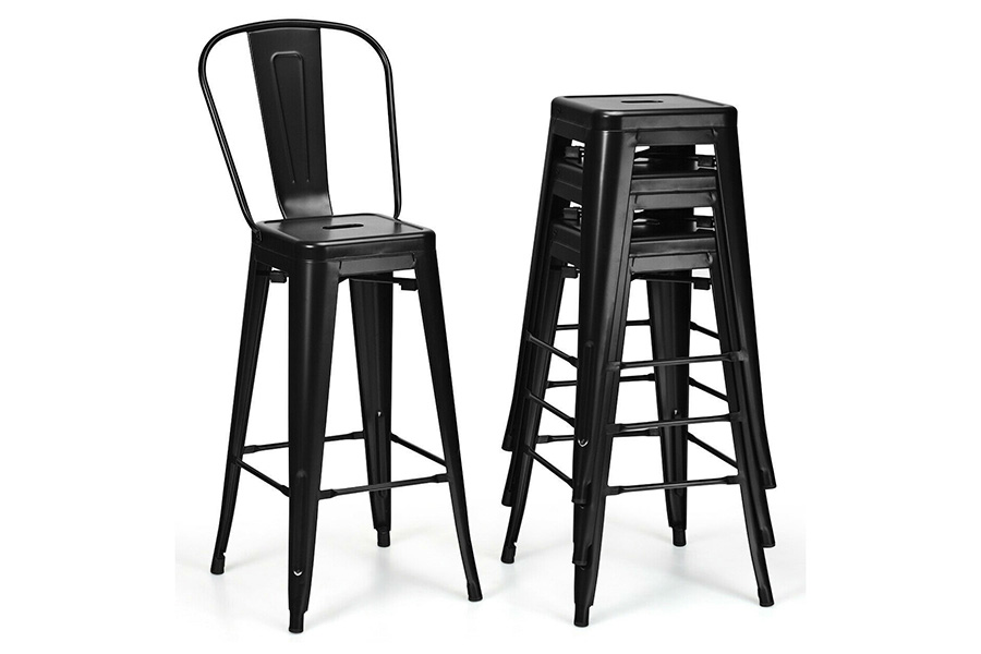 FaFurn - Black 30" Height High Back Metal Industrial Bar Stools (Set of 4)