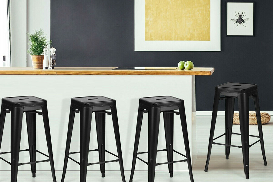 FaFurn - Black 30" Height High Back Metal Industrial Bar Stools (Set of 4)