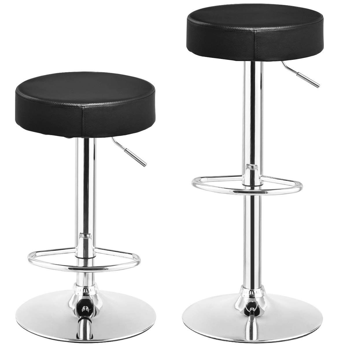 FaFurn Set of 2 Adjustable Swivel Barstools Set - Black, Round