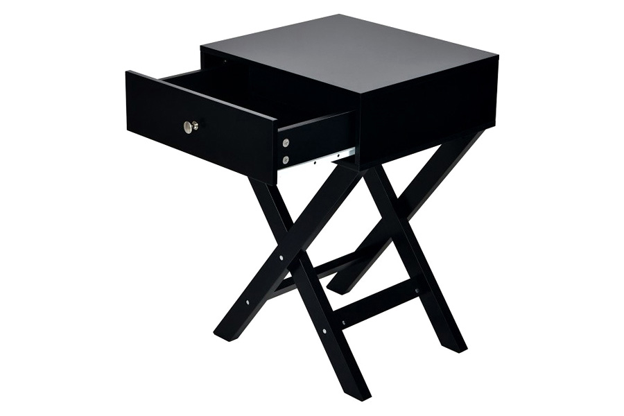 FaFurn Retro X-Shape 1 Drawer Nightstand Coffee Table - Black