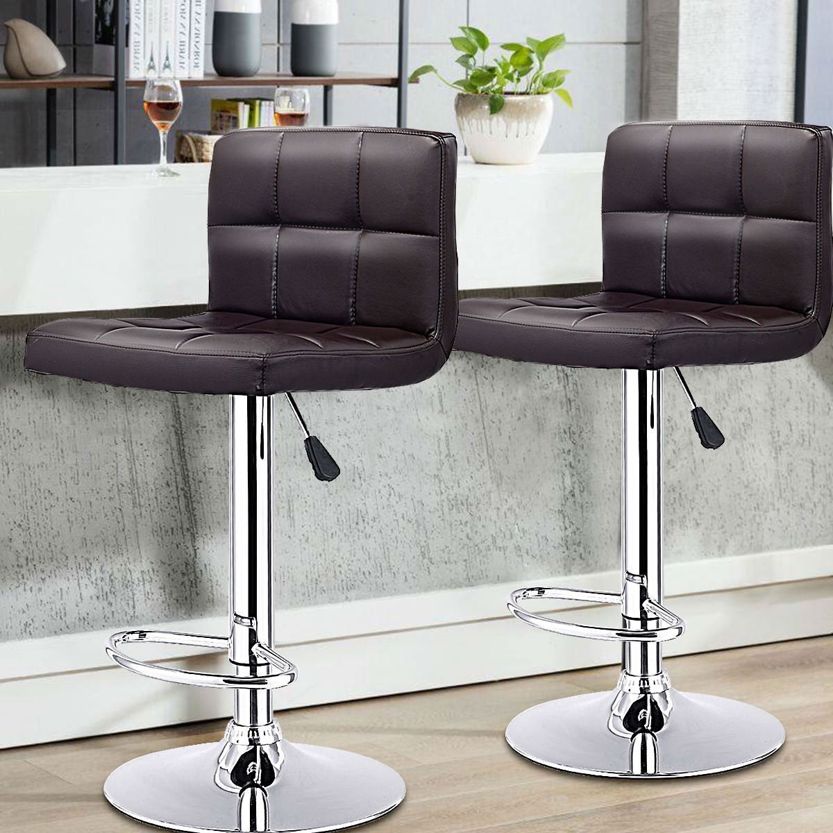 FaFurn Set of 2 Swivel Barstools Set - Brown