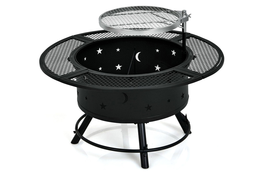 FaFurn Camping Outdoor Wood Burning Fire Pit with Swivel Bbq Grill Grate