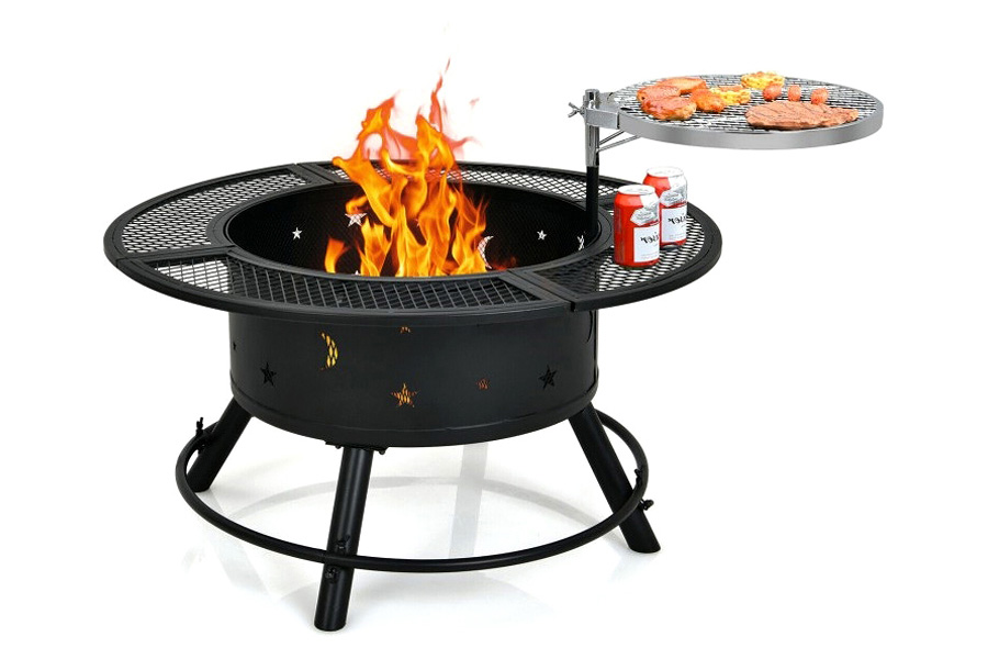 FaFurn Camping Outdoor Wood Burning Fire Pit with Swivel Bbq Grill Grate