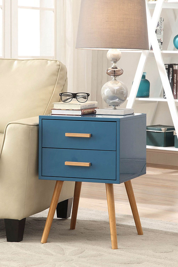 FaFurn Modern 2-Drawer End Table/Nightstand - Blue