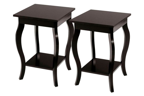 FaFurn™ Set of 2 Modern End Table with Bottom Shelf - Espresso, Wood