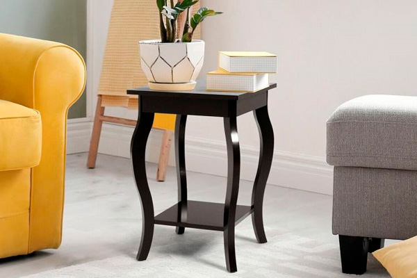 FaFurn™ Set of 2 Modern End Table with Bottom Shelf - Espresso, Wood