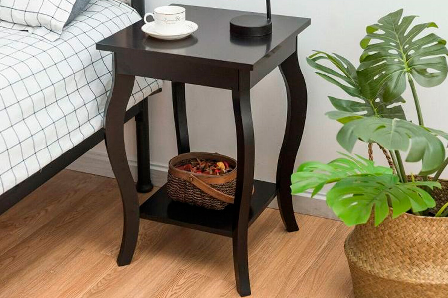 FaFurn™ Set of 2 Modern End Table with Bottom Shelf - Espresso, Wood