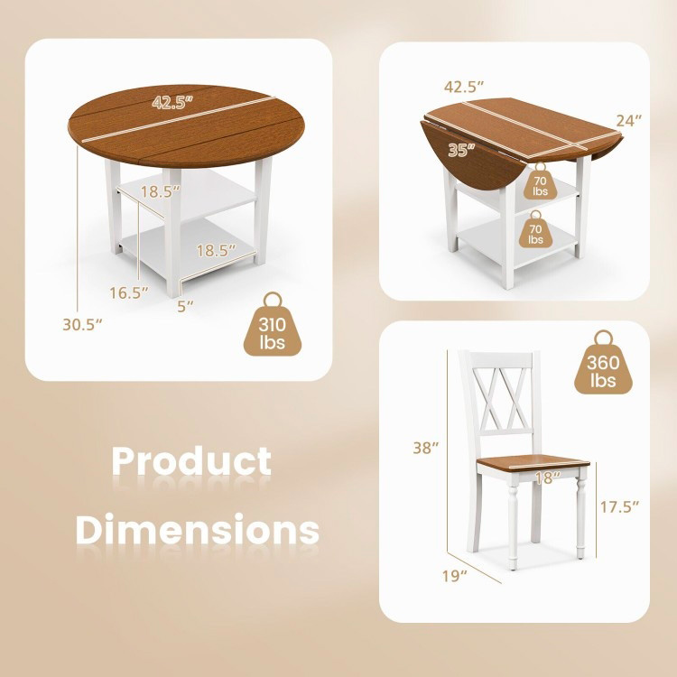 FaFurn - 5-Piece Round Dining Table Set with 4 Chairs in White Walnut, Wood