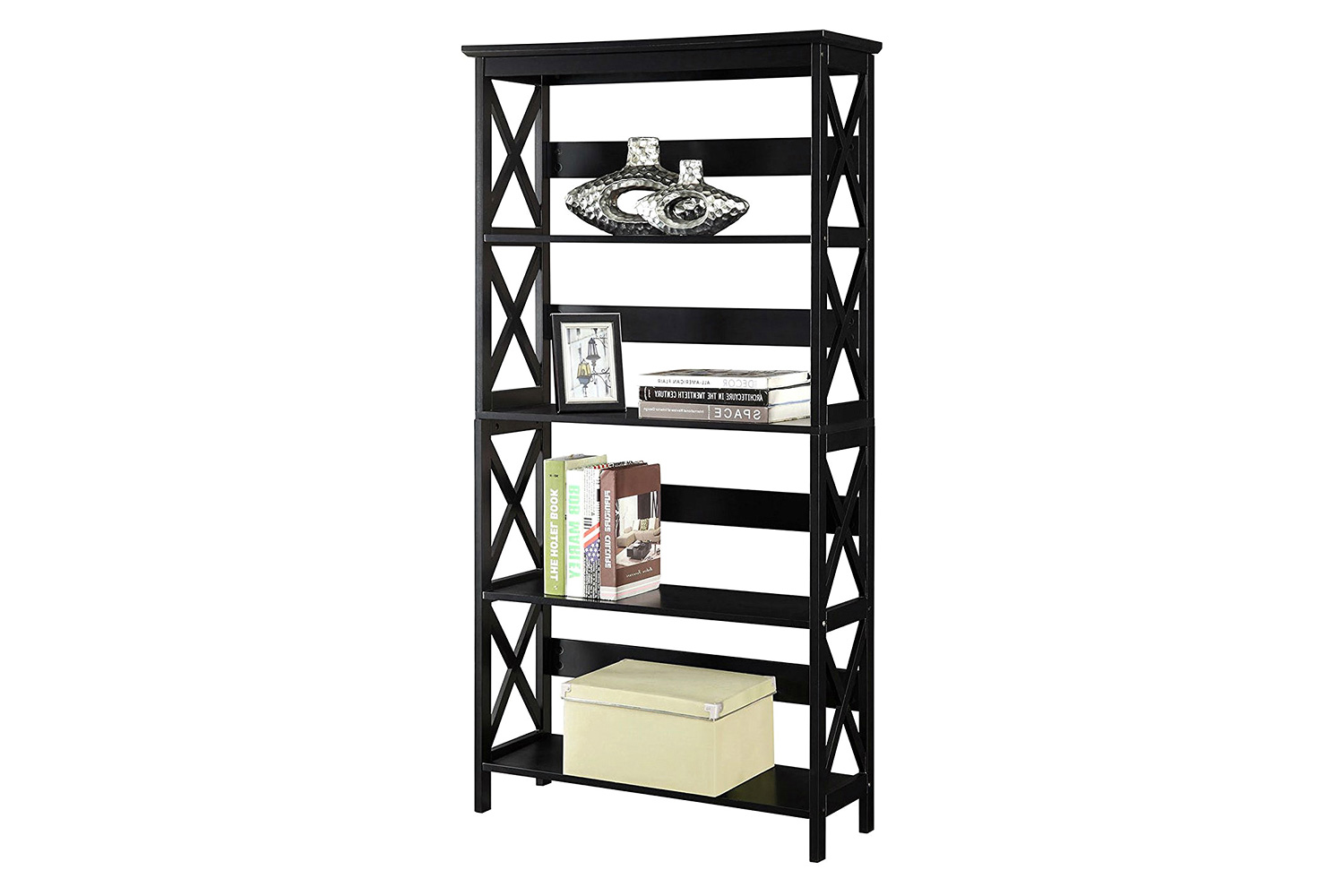 FaFurn Glossy 5-Shelf Bookcase - Black