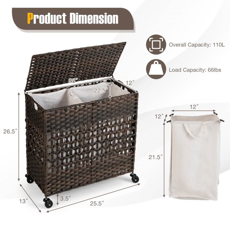 FaFurn - Laundry Hamper Basket with Removeable Bags in Brown