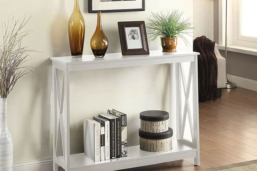 FaFurn Wood Console Sofa Table with Bottom Storage Shelf - White