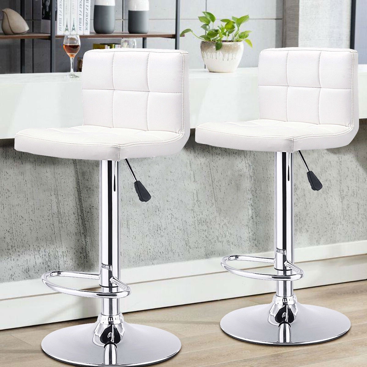 FaFurn Set of 2 Swivel Barstools Set - White