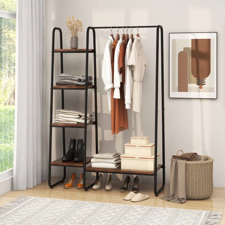 FaFurn - Garment Rack Clothes with Storage Shelves in Black, Metal