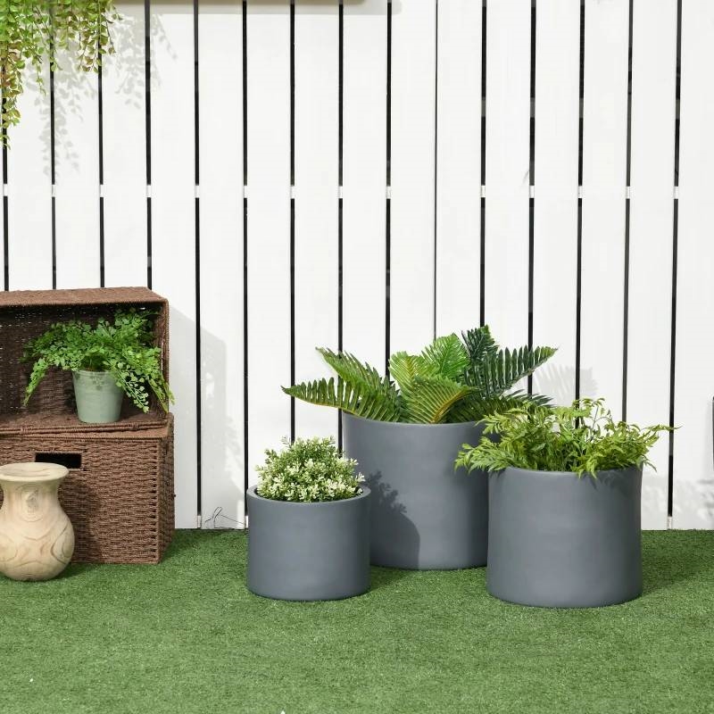 FaFurn - Set of 3 Stackable Flower Pot Planters with Drainage Holes in Gray