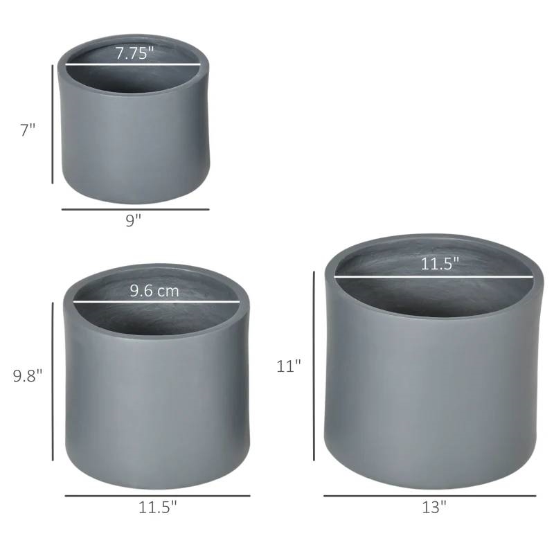 FaFurn - Set of 3 Stackable Flower Pot Planters with Drainage Holes in Gray