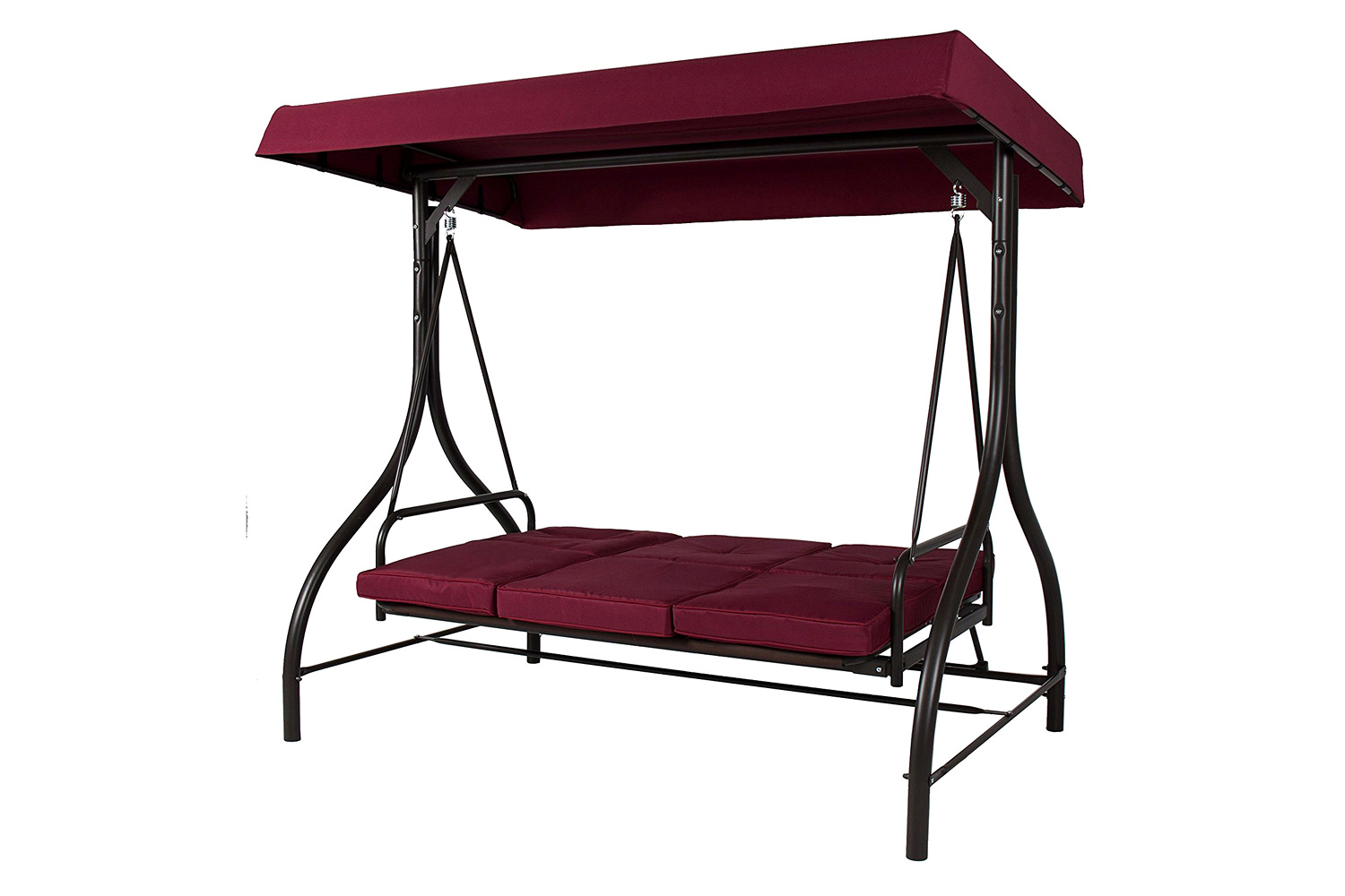 FaFurn 3-Seat Outdoor Porch Deck Patio Canopy Swing with Cushions - Burgundy