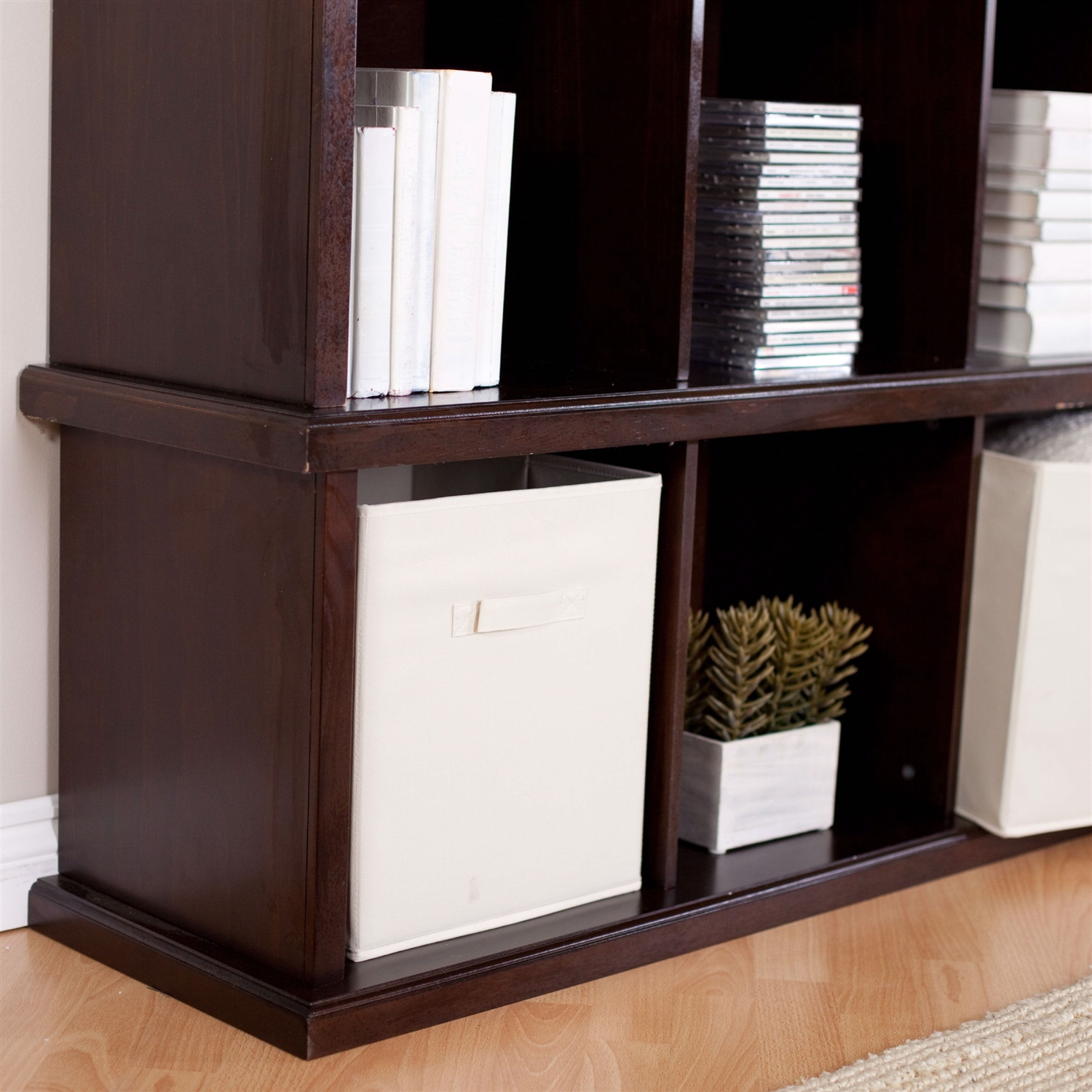 FaFurn - Modern 1-Shelf Bookcase with 3 Canvas Bins in Brown, Wood