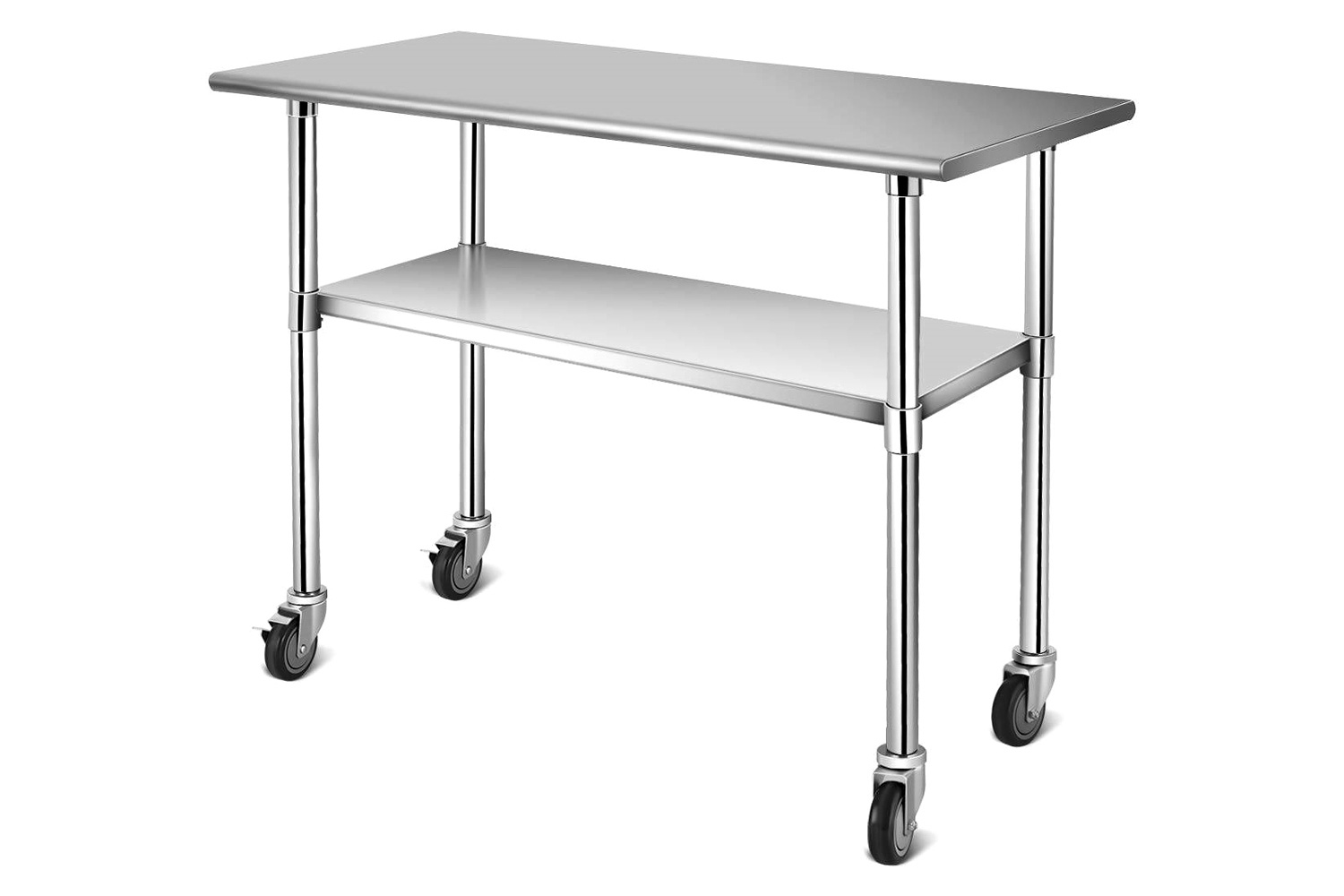 FaFurn - Stainless Steel 4Ft X 2Ft Kitchen Cart Table On Wheels with Adjustable Shelf