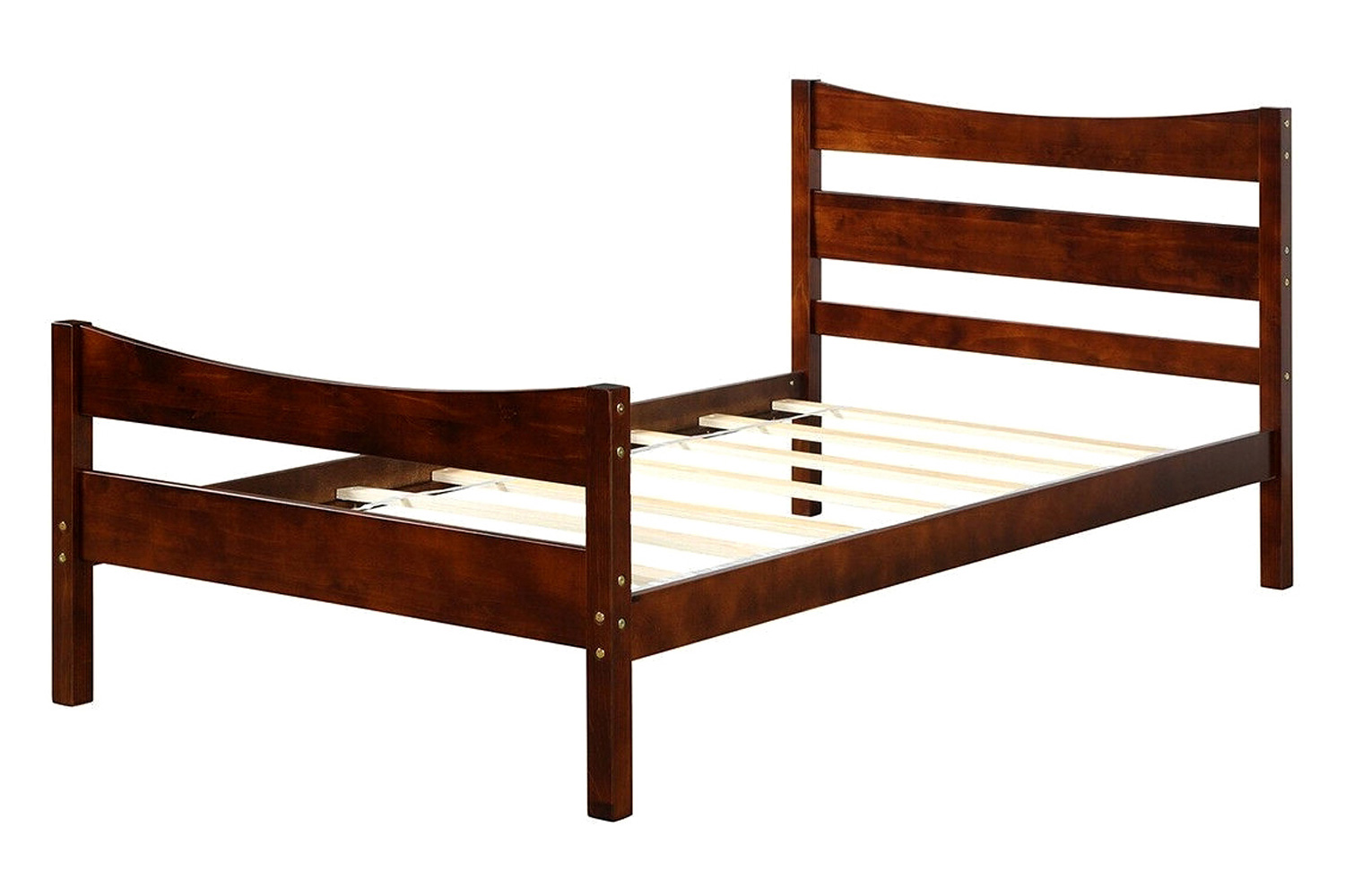 FaFurn Twin Size Farmhouse Style Pine Wood Platform Bed Frame - Walnut