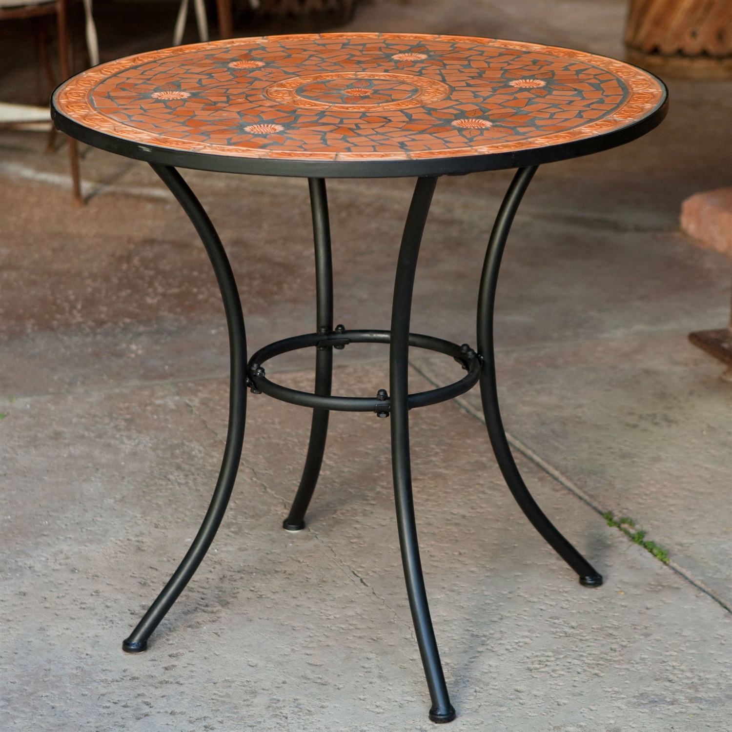 FaFurn - Mosaic Bistro Table with Mosaic Tiles and Metal Frame in Terracota