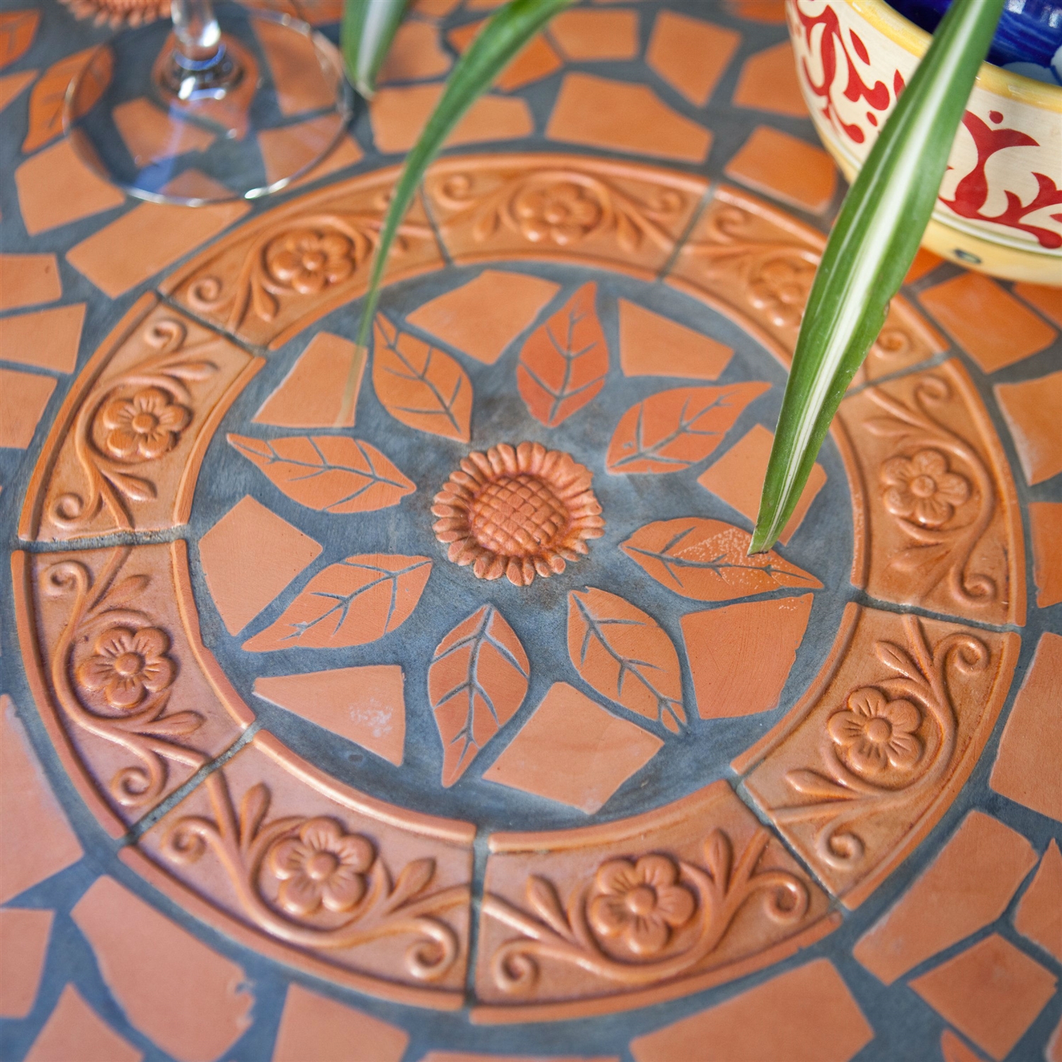 FaFurn - Mosaic Bistro Table with Mosaic Tiles and Metal Frame in Terracota