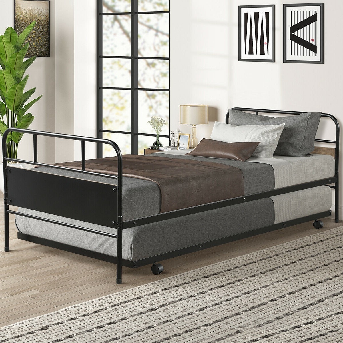 FaFurn - Twin Size Platform Daybed with Trundle Frame Set