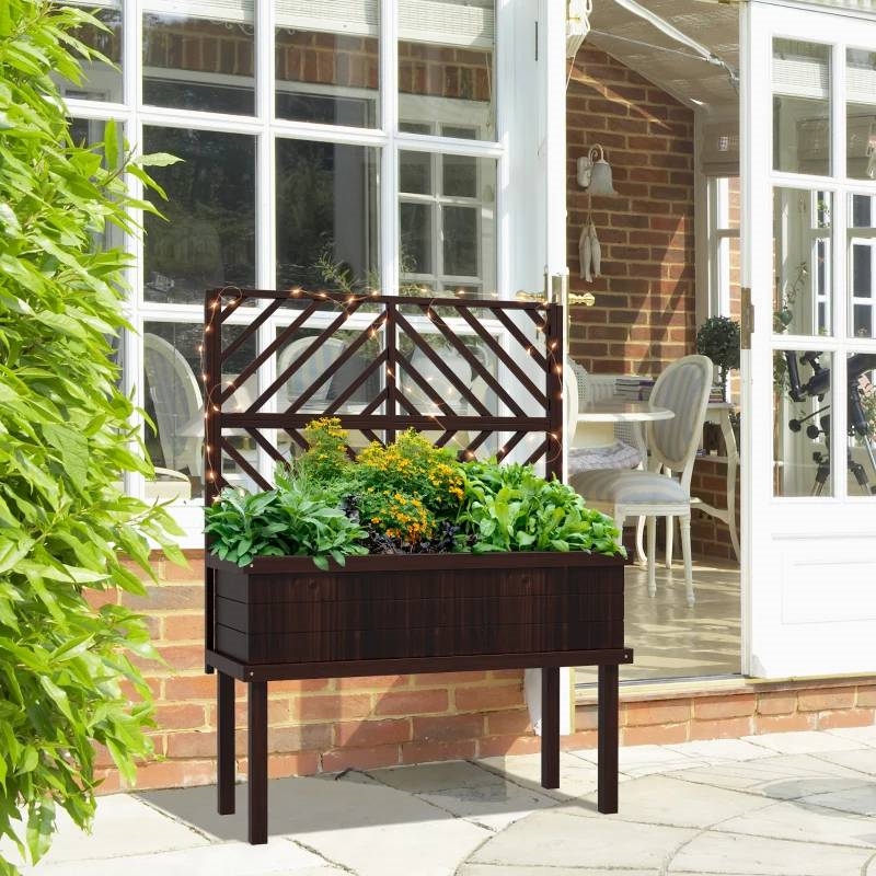 FaFurn - Garden Bed with Stylish Climbing Trellis in Fir Wood