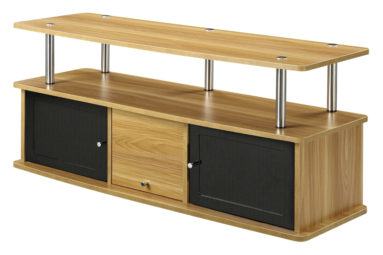 FaFurn - Modern 50-Inch TV Stand in Light Oak/Black Wood Finish