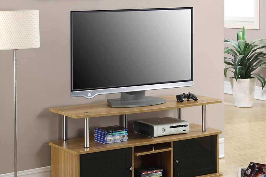 FaFurn - Modern 50-Inch TV Stand in Light Oak/Black Wood Finish