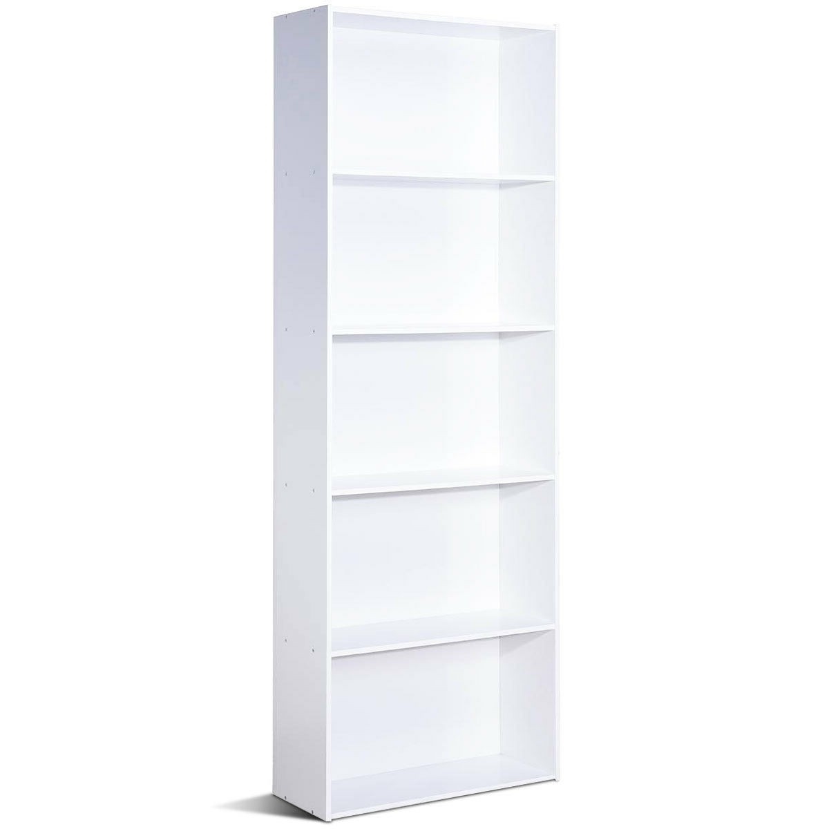 FaFurn - Modern 5-Tier Bookcase in White, Wood