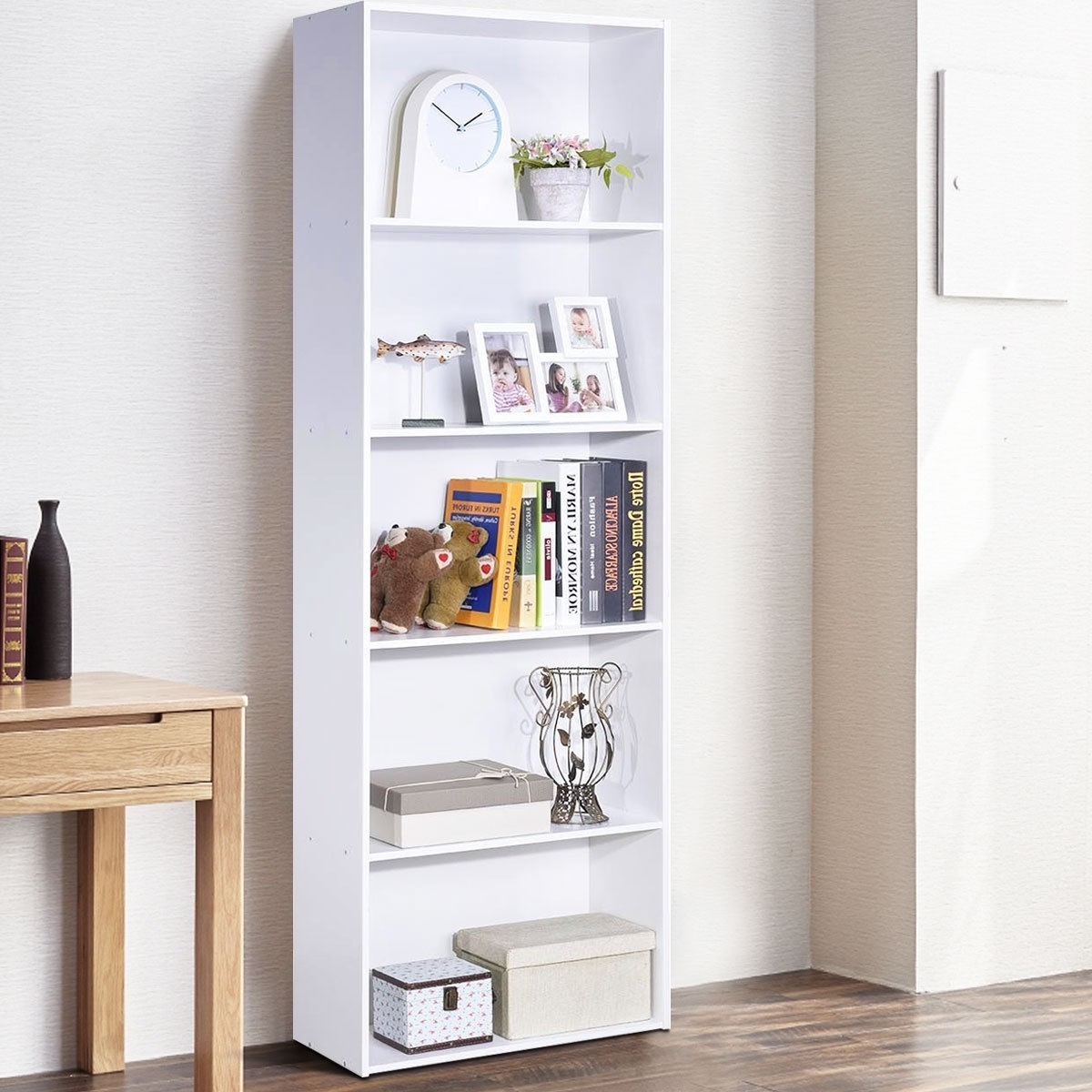 FaFurn - Modern 5-Tier Bookcase in White, Wood