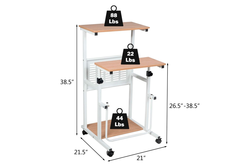 FaFurn - Multifunction Adjustable Mobile Computer Desk Work Station in White Oak, Metal/MDF