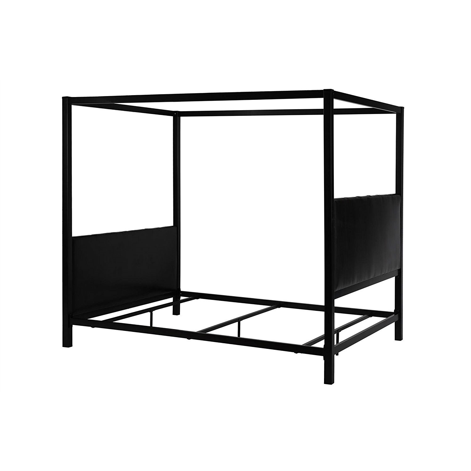 FaFurn - Queen Size Canopy Bed Frame with Headboard and Footboard in Black, Leather