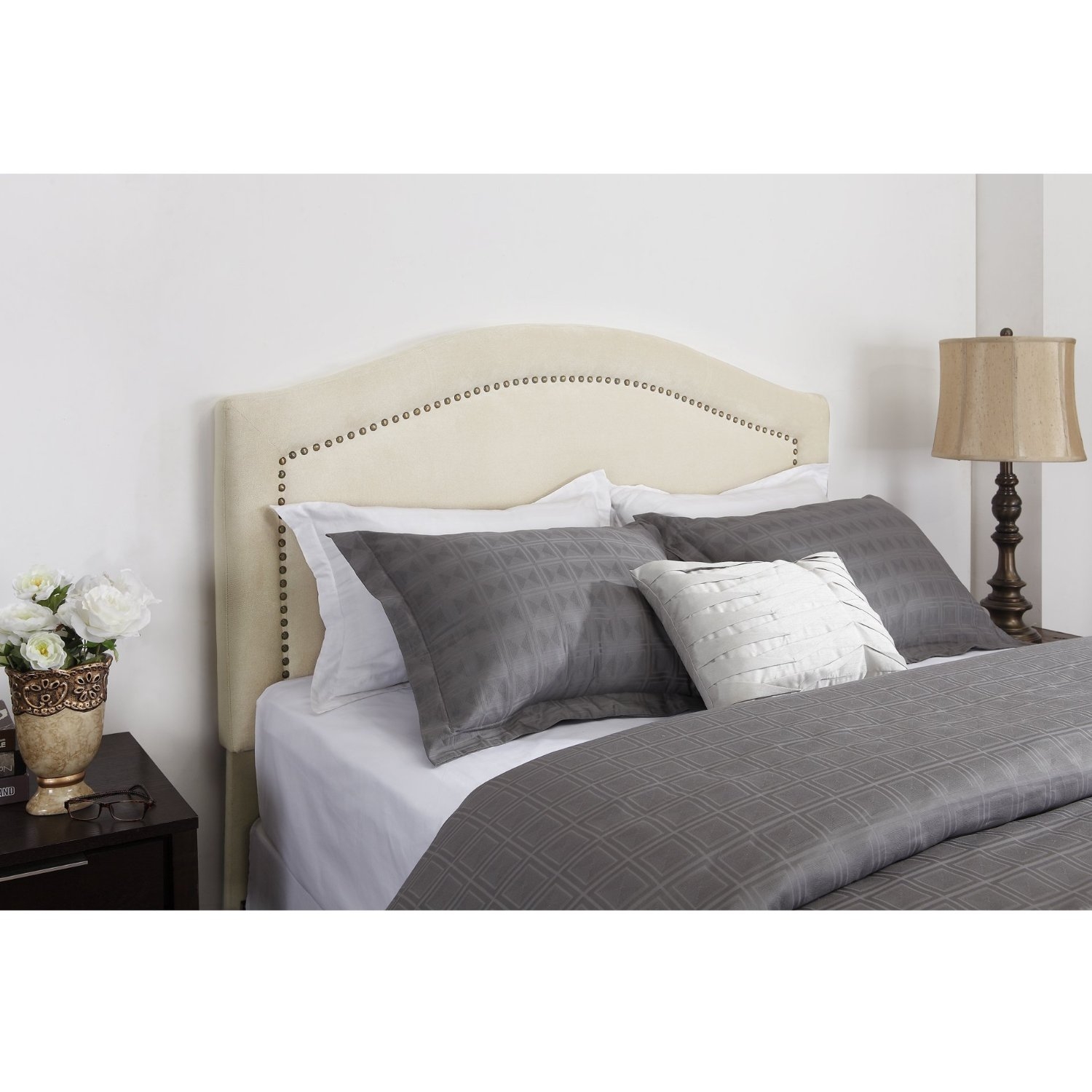 FaFurn - King Size Headboard with Nailheads in Linen