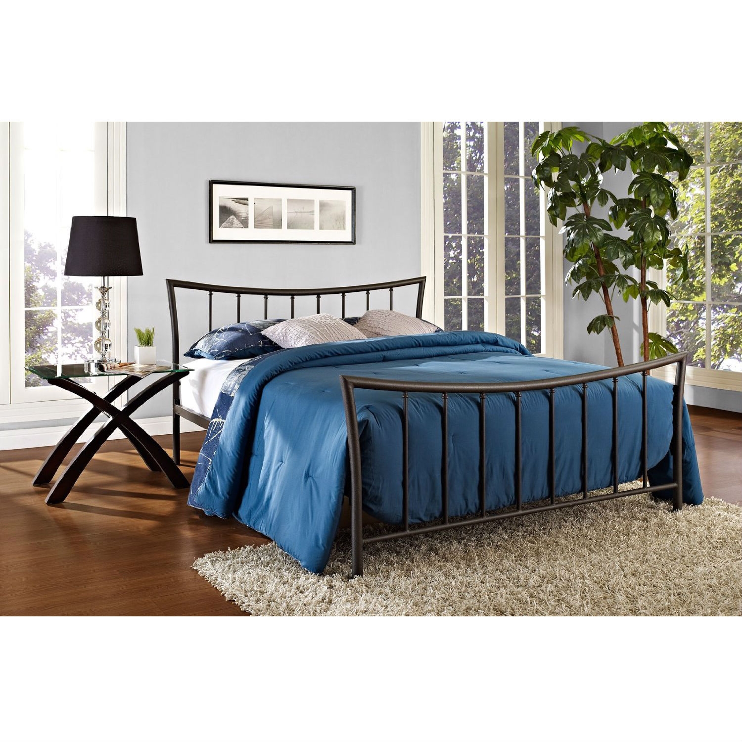 FaFurn - Queen Size Platform Bed Frame with Head and Footboard in Metal