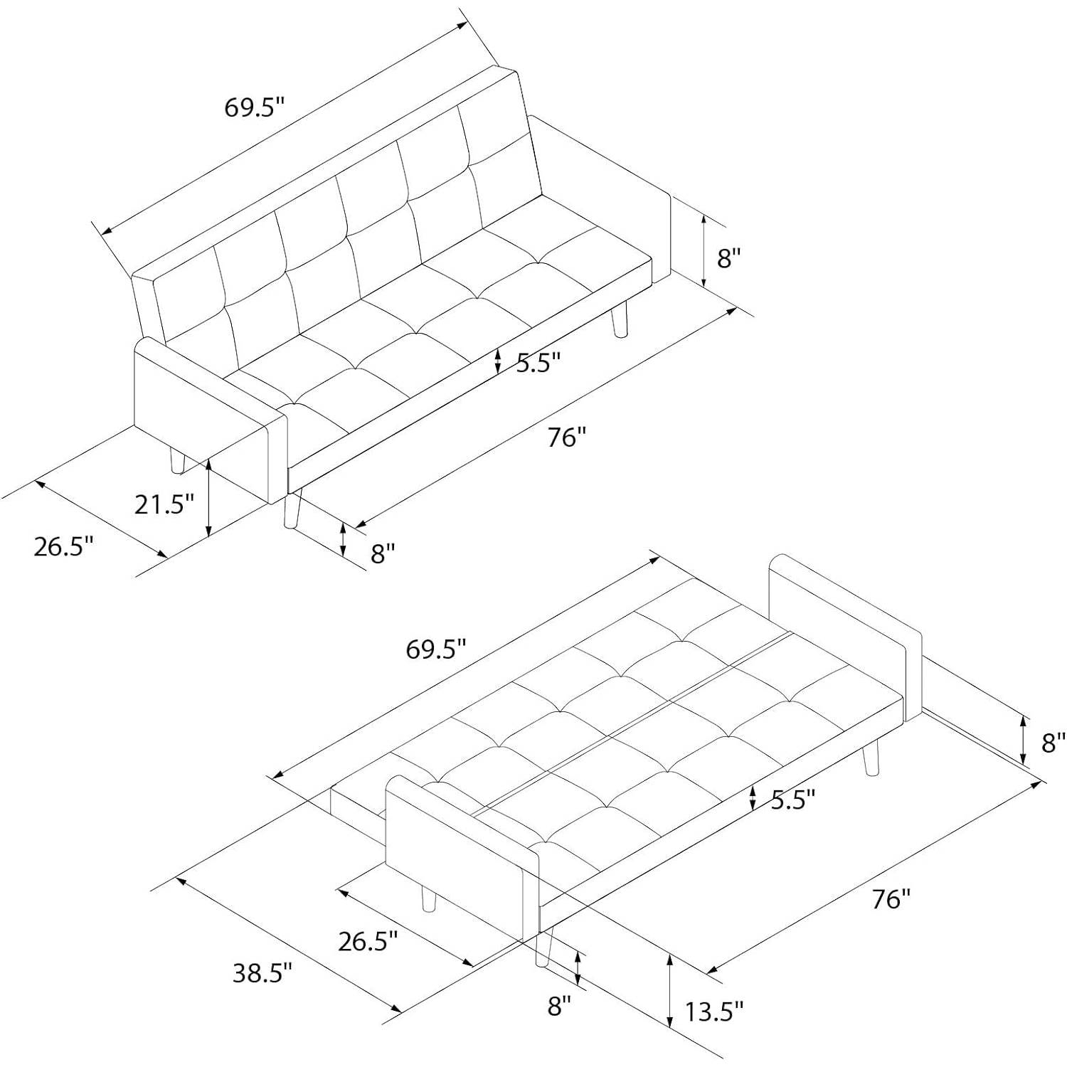 FaFurn - Modern Sofa-Bed in Ivory, Fabric