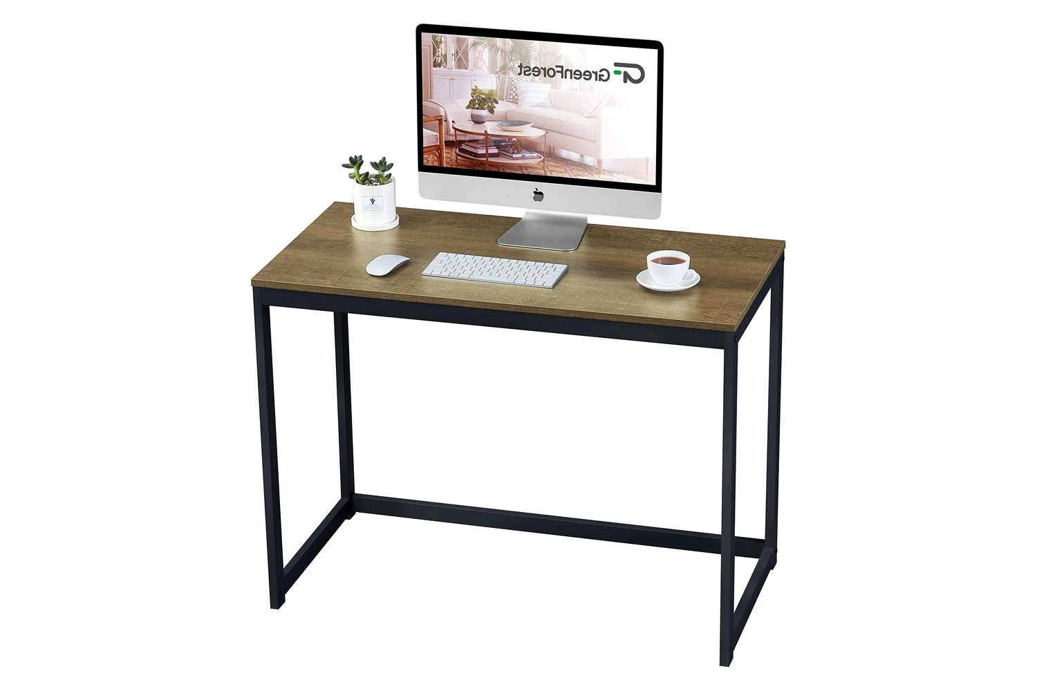 FaFurn Modern Home Office Laptop Computer Desk Table with Metal Frame Wood Top - Brown/Black