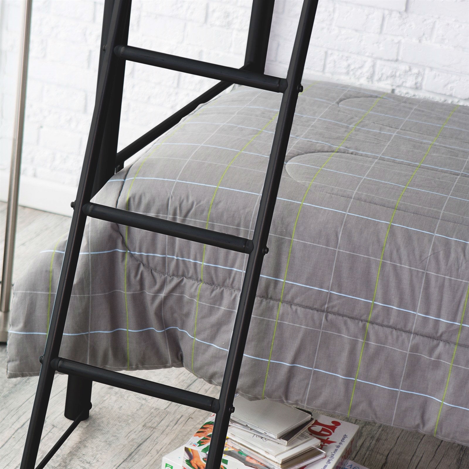 FaFurn Twin Size Bunk Bed with Ladder and Safety Rails - Black, Metal