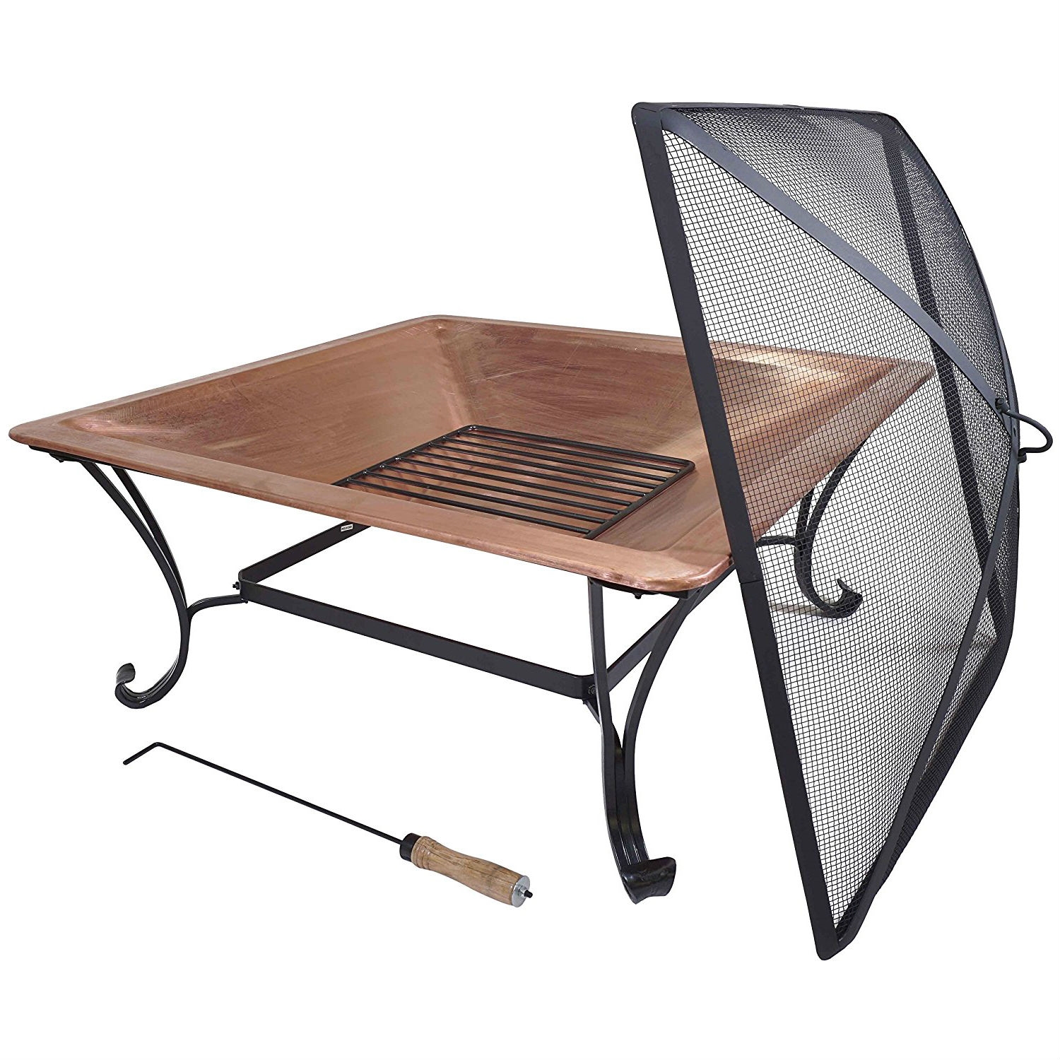 FaFurn Square Fire Pit with Iron Stand and Screen - Iron