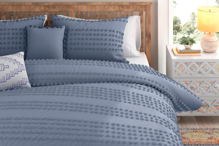 FaFurn King Size 5-Piece Clip Dot Comforter Set - Denim Blue, Cotton